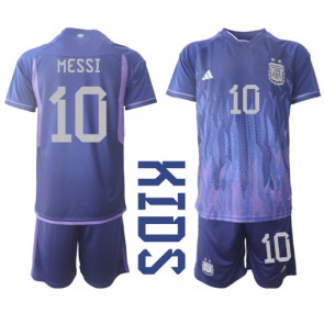 Argentina Lionel Messi #10 Udebanesæt Børn VM 2022 Kort ærmer (+ korte bukser)
